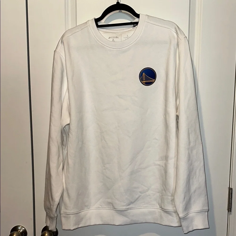 Classic White and Blue Crewneck Sweater with Emblem